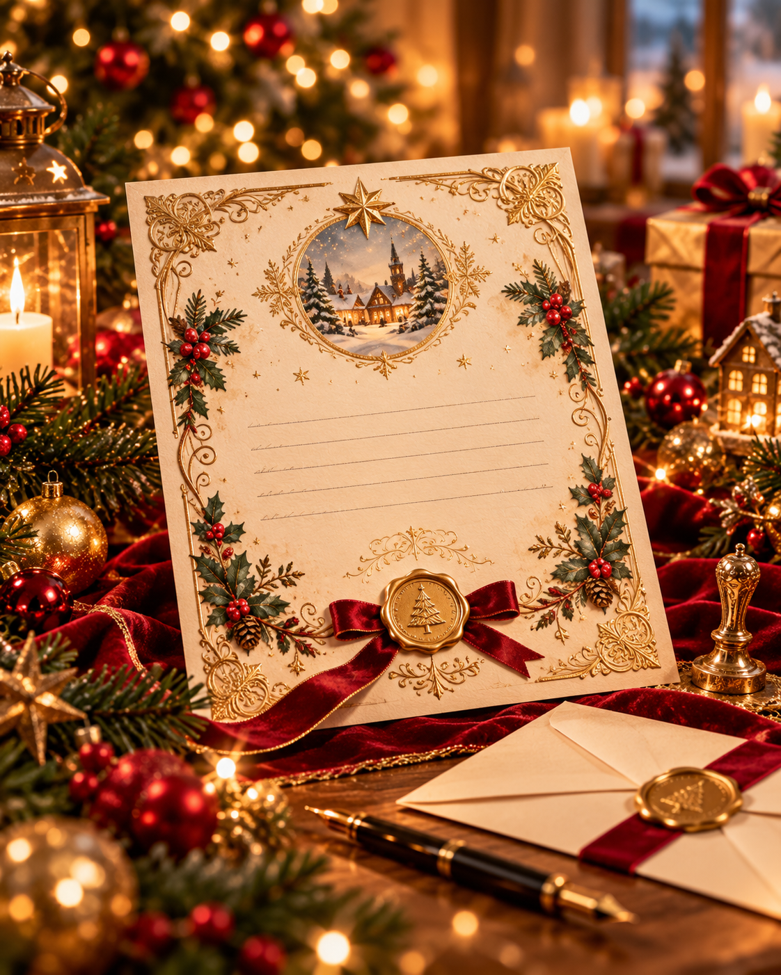 Edle Weihnachtsurkunde mit Goldverzierung und Siegel